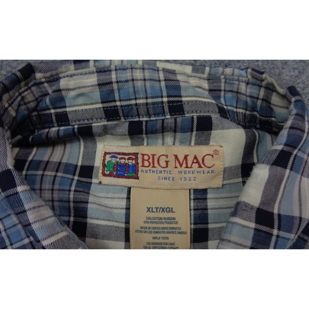 Vintage Big Mac Flannel Shirt  Mens XLT Blue Plaid Pearl Snap Western - Picture 7 of 11